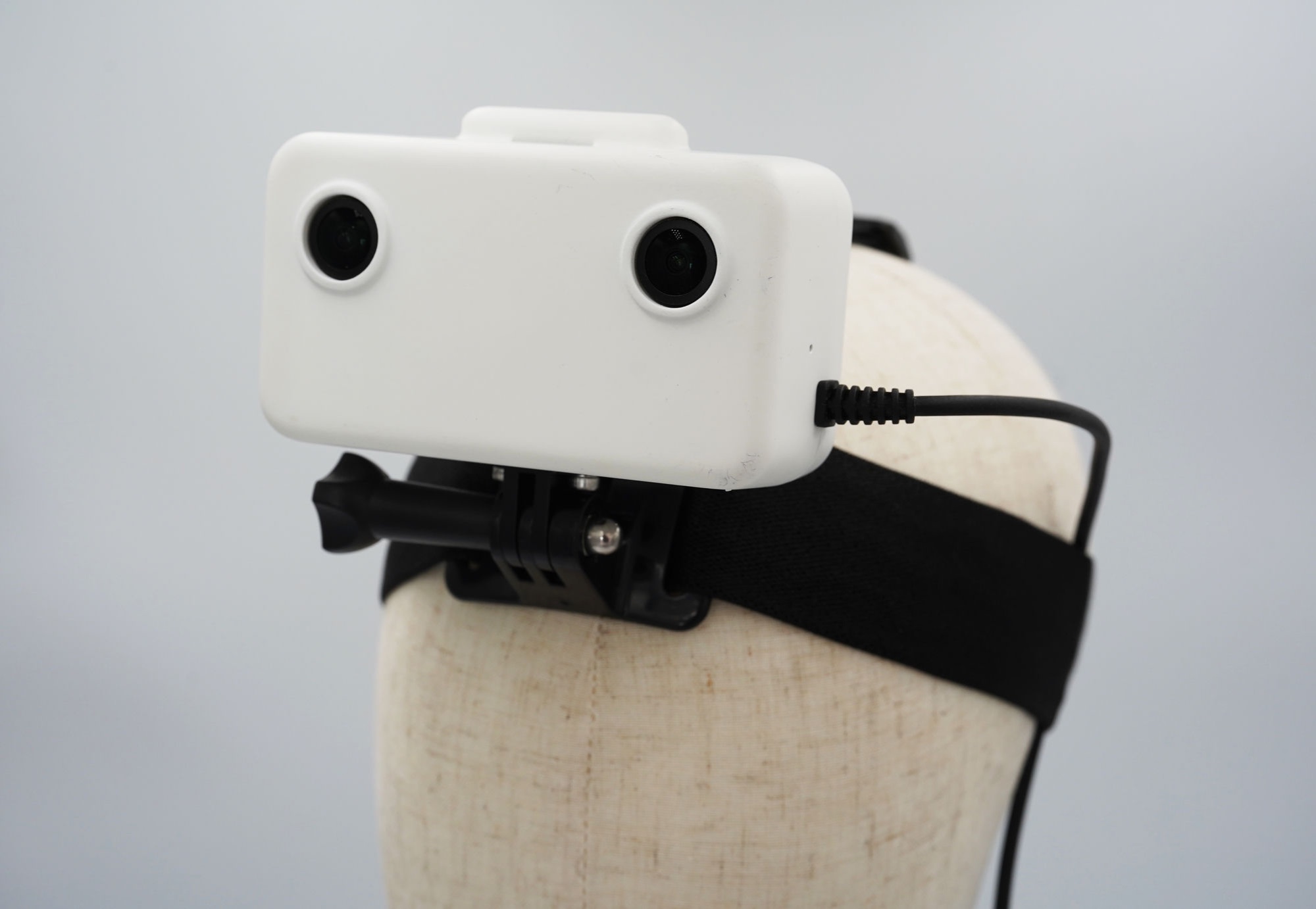 GI Ego1 headset showing the GoPro mount and adjustable fabric strap